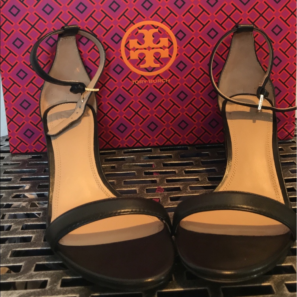 Black heel strap shoes